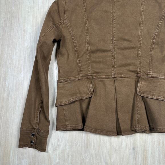 WHBM Brown Utility Zip Front Moto Style Pockets Utilitarian Chic Casual Jacket 2 - Picture 11 of 12